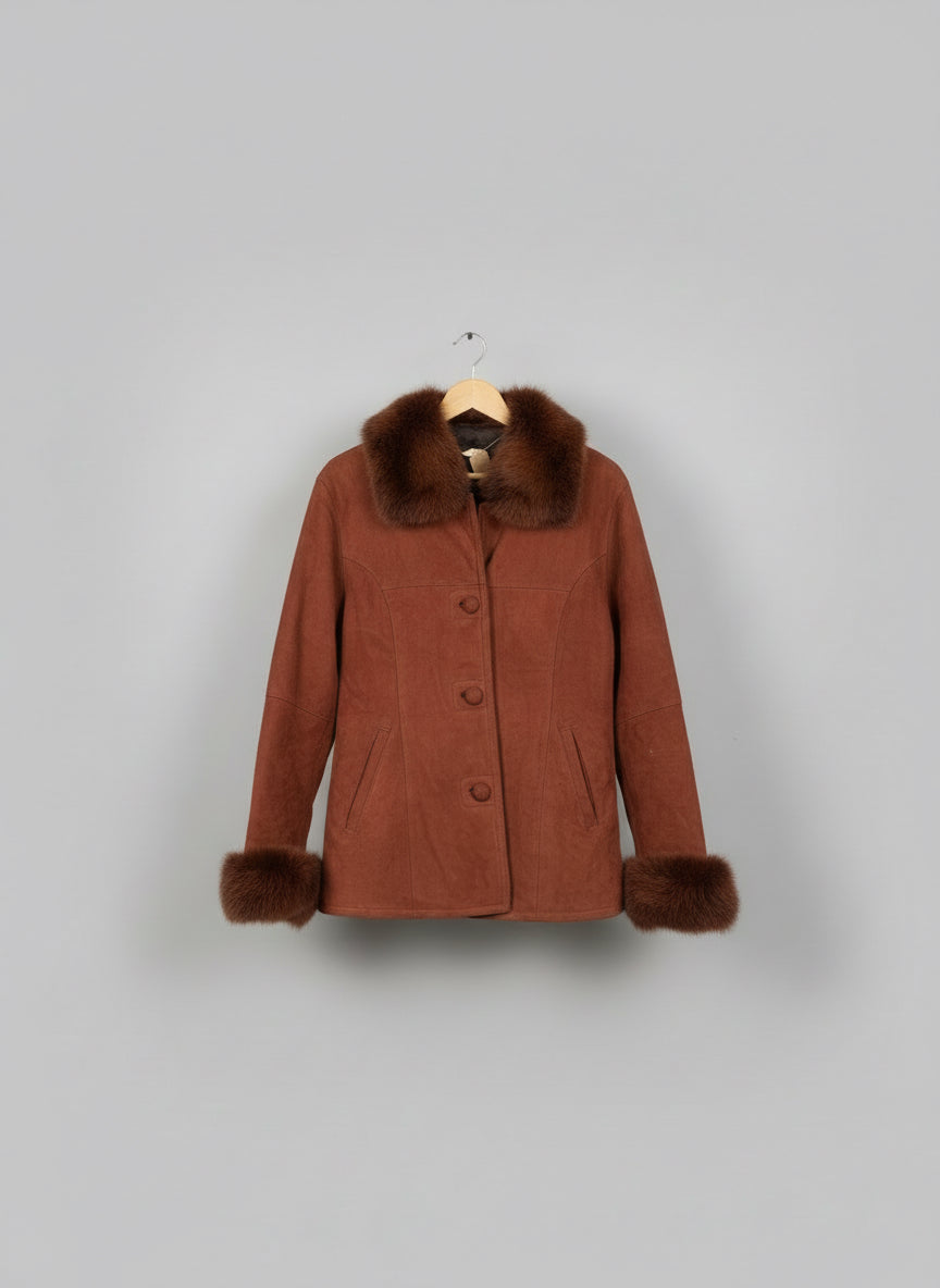 Shearling Sheepskin Suede Coat - Russet Brown