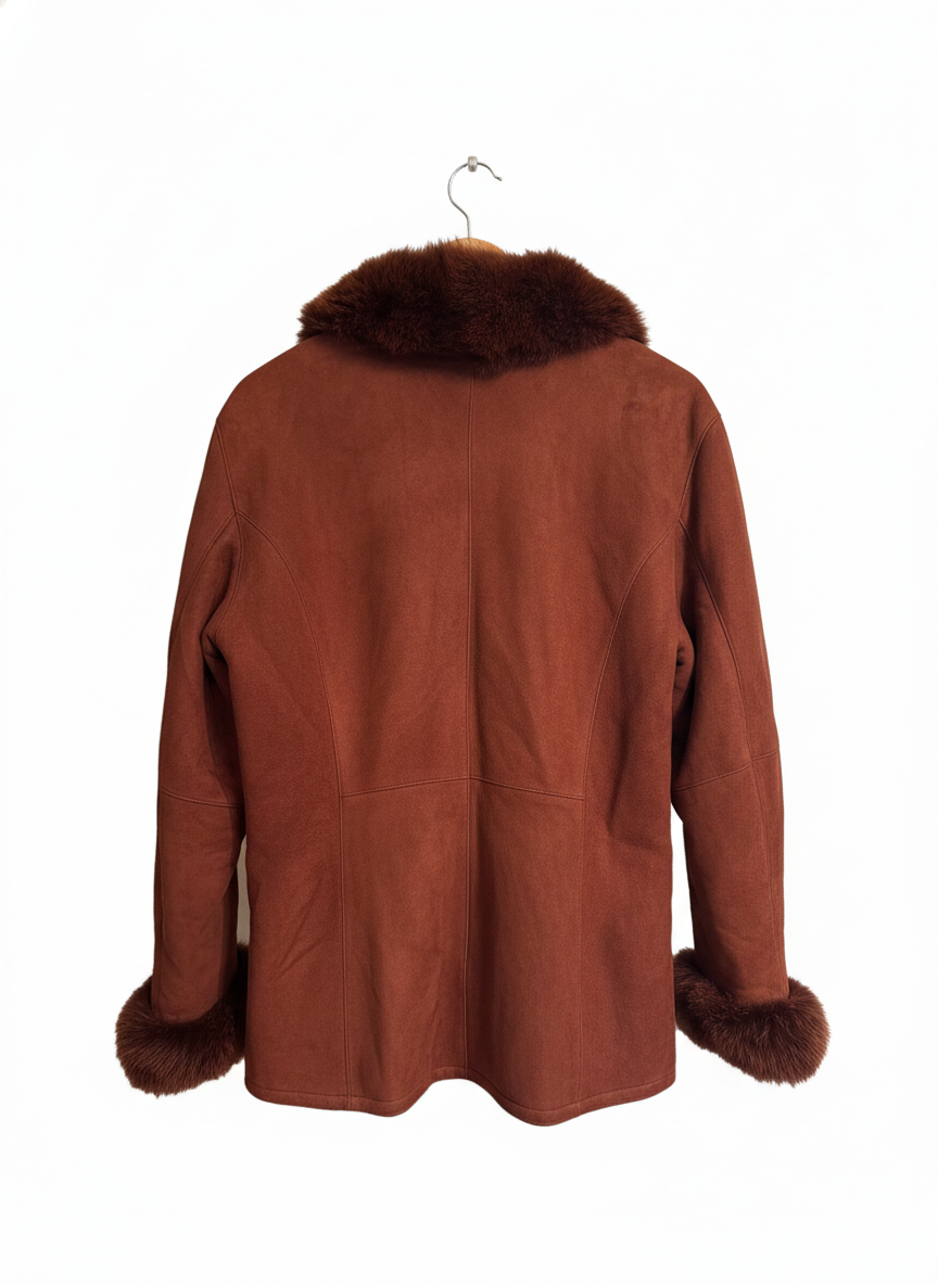 Shearling Sheepskin Suede Coat - Russet Brown
