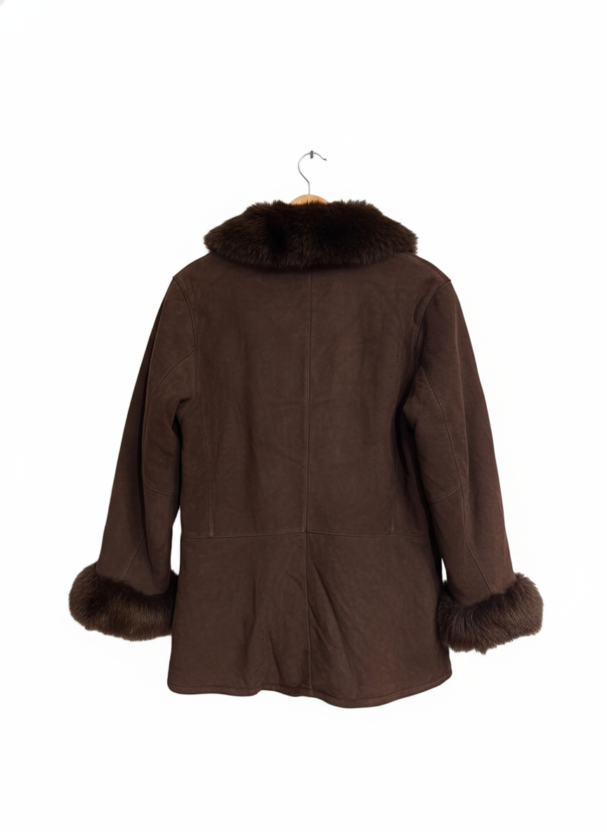 Shearling Sheepskin Suede Coat - Brown