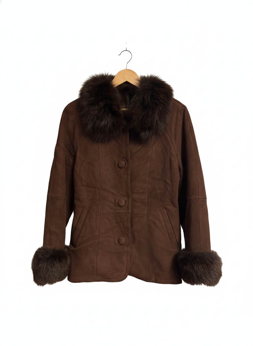 Shearling Sheepskin Suede Coat - Brown