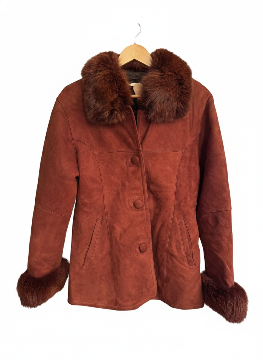 Shearling Sheepskin Suede Coat - Russet Brown